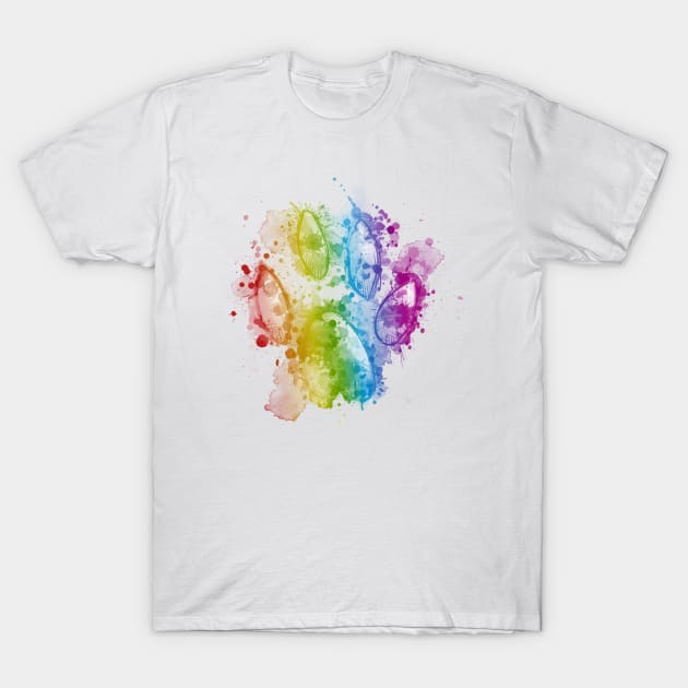 Inky Paw Print - Multicoloured T-Shirt by douglaswood